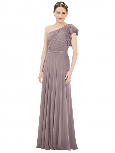 Beste Staubige Rose A-Linien Eine-Schulter Chiffon Lange Brautjungfernkleider