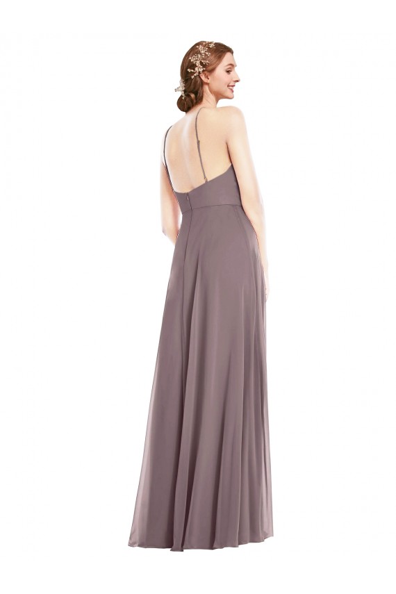 Beste Staubige Rose A-Linien Neckholder Chiffon Lange Formale Brautjungfernkleider / Abendkleider