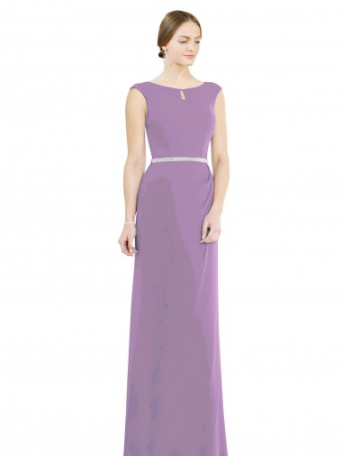 Beste Staubiger Lavendel A-Linien Bootshals Stehkragen Ausschnitt Chiffon Lange Brautjungfernkleider