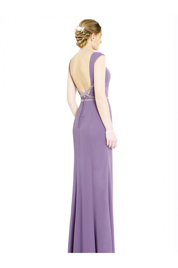 Beste Staubiger Lavendel A-Linien Bootshals Stehkragen Ausschnitt Chiffon Lange Brautjungfernkleider