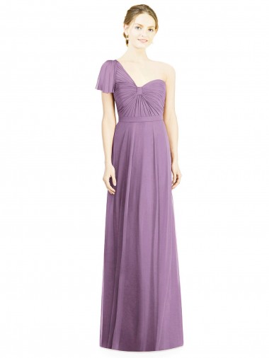 Beste Staubiger Lavendel A-Linien Eine-Schulter Chiffon Lange Brautjungfernkleider