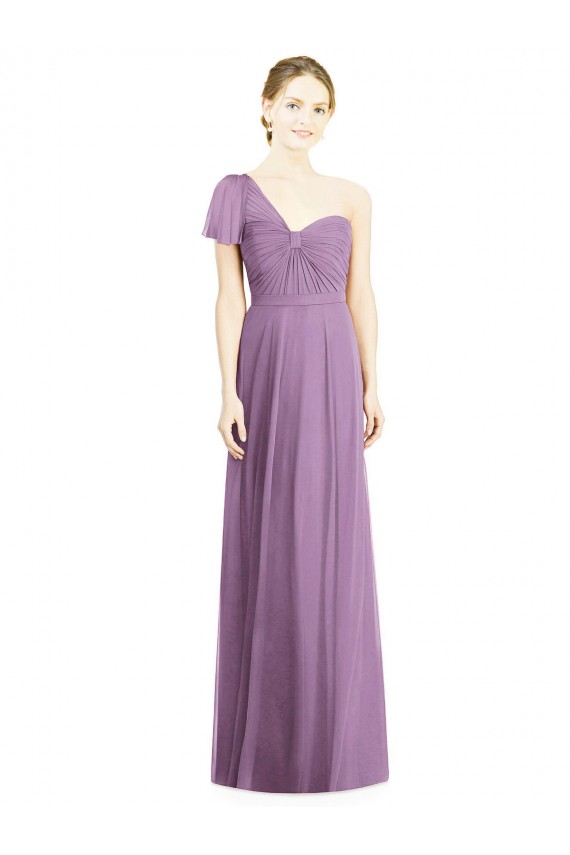 Beste Staubiger Lavendel A-Linien Eine-Schulter Chiffon Lange Brautjungfernkleider