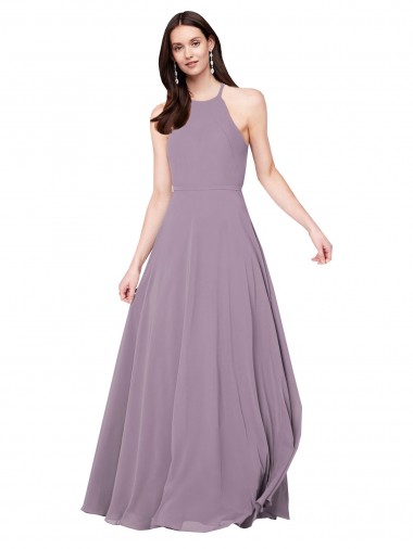 Beste Staubiger Lavendel A-Linien Neckholder Chiffon Lange Brautjungfernkleider