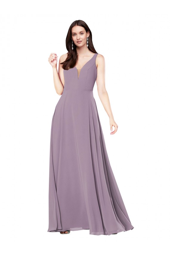 Beste Staubiger Lavendel Etui V-Ausschnitt Chiffon Lange Formale Brautjungfernkleider / Abendkleider