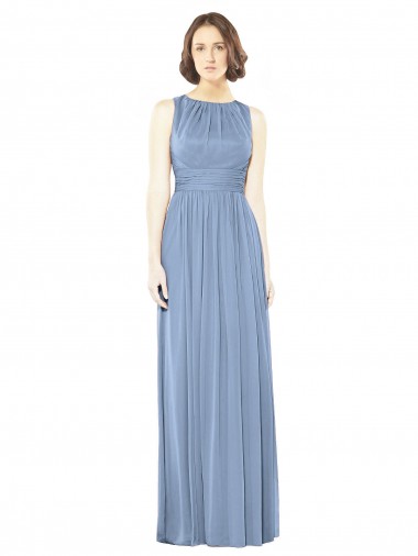 Beste Staubiges Blau A-Linien Chiffon Lange Brautjungfernkleider