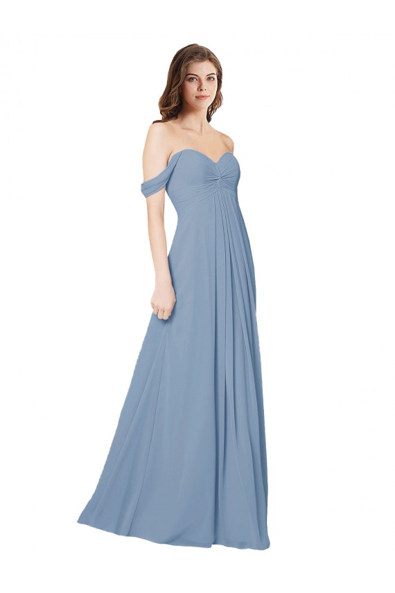 Beste Staubiges Blau A-Linien Chiffon Lange Brautjungfernkleider