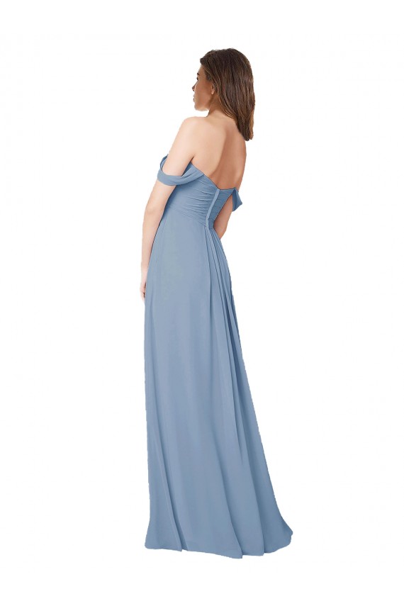 Beste Staubiges Blau A-Linien Chiffon Lange Brautjungfernkleider