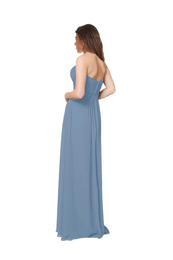 Beste Staubiges Blau A-Linien Chiffon Lange Brautjungfernkleider