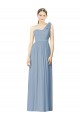 Beste Staubiges Blau A-Linien Eine-Schulter Chiffon Lange Brautjungfernkleider