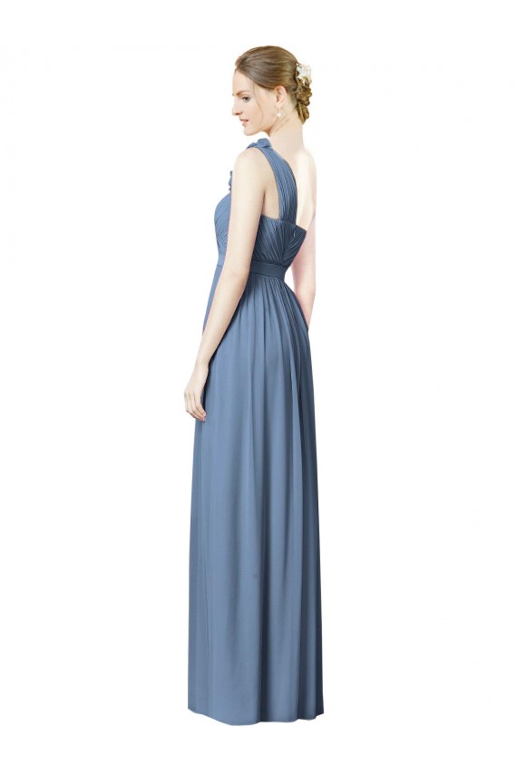 Beste Staubiges Blau A-Linien Eine-Schulter Chiffon Lange Brautjungfernkleider