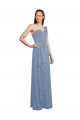 Beste Staubiges Blau A-Linien Eine-Schulter Chiffon Lange Brautjungfernkleider