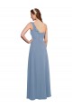 Beste Staubiges Blau A-Linien Eine-Schulter Chiffon Lange Brautjungfernkleider