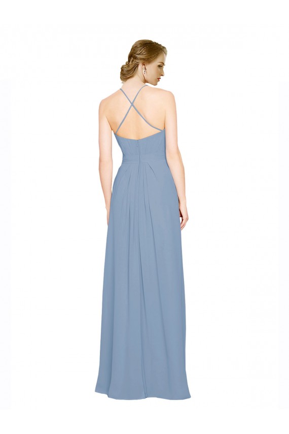 Beste Staubiges Blau A-Linien Neckholder Stehkragen Ausschnitt Chiffon Lange Brautjungfernkleider