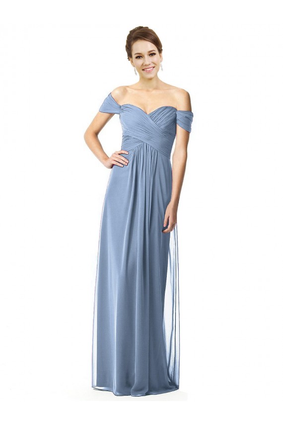 Beste Staubiges Blau A-Linien Off-Schulter Chiffon Lange Brautjungfernkleider