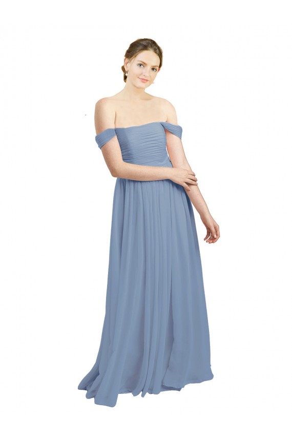 Beste Staubiges Blau A-Linien Off-Schulter Chiffon Lange Brautjungfernkleider