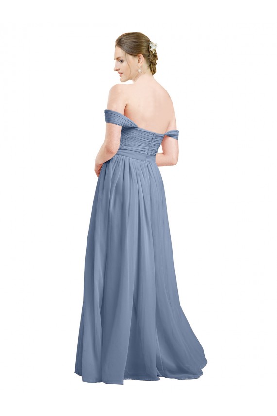Beste Staubiges Blau A-Linien Off-Schulter Chiffon Lange Brautjungfernkleider