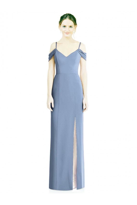 Beste Staubiges Blau A-Linien Off-Schulter Chiffon Lange Formale Brautjungfernkleider / Abendkleider