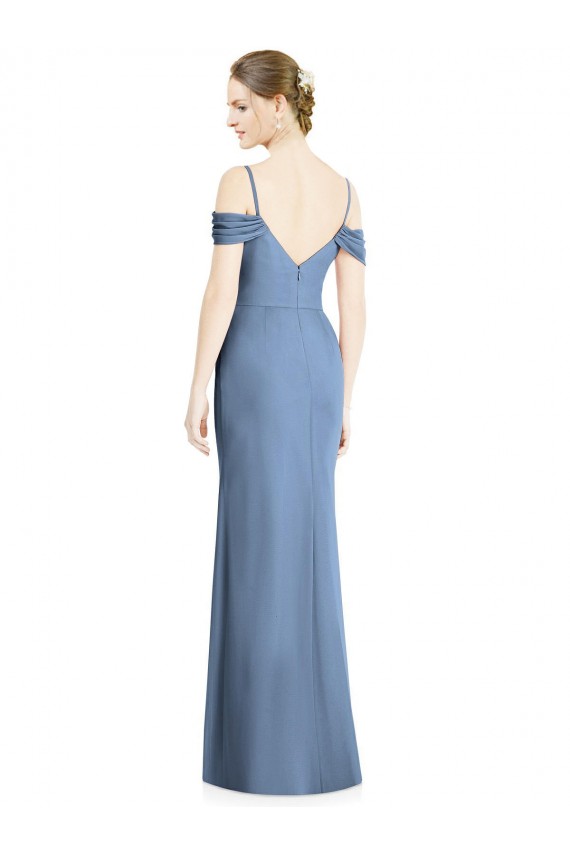 Beste Staubiges Blau A-Linien Off-Schulter Chiffon Lange Formale Brautjungfernkleider / Abendkleider
