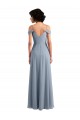 Beste Staubiges Blau A-Linien Off-Schulter Spaghetti-Träger Chiffon Lange Brautjungfernkleider