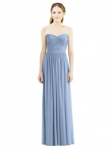 Beste Staubiges Blau A-Linien Trägerlos Chiffon Lange Brautjungfernkleider