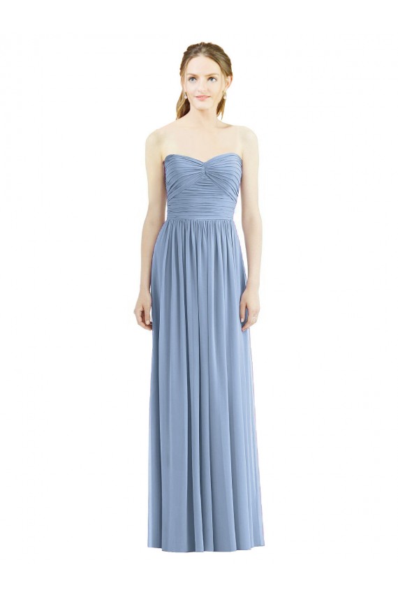 Beste Staubiges Blau A-Linien Trägerlos Chiffon Lange Brautjungfernkleider