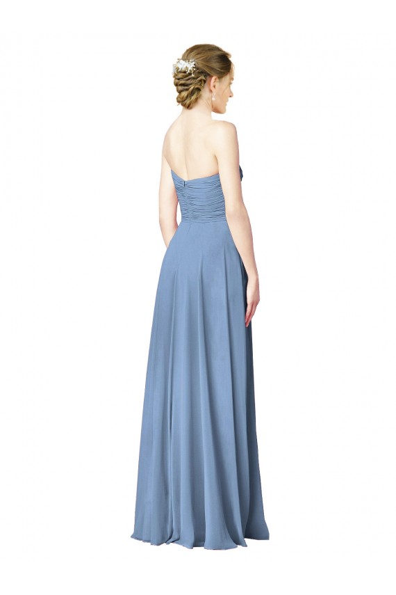 Beste Staubiges Blau A-Linien Trägerlos Chiffon Lange Brautjungfernkleider