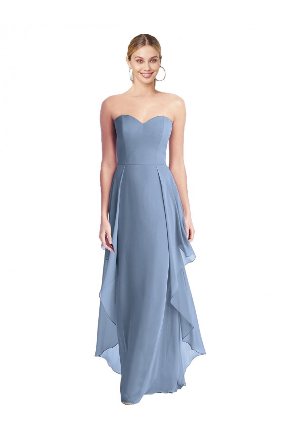 Beste Staubiges Blau A-Linien Trägerlos Chiffon Lange Brautjungfernkleider