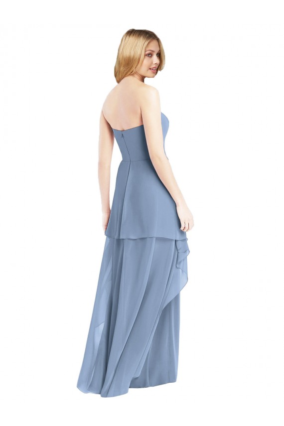 Beste Staubiges Blau A-Linien Trägerlos Chiffon Lange Brautjungfernkleider