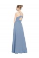 Beste Staubiges Blau A-Linien V-Ausschnitt Chiffon Lange Brautjungfernkleider