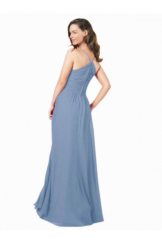 Beste Staubiges Blau A-Linien V-Ausschnitt Chiffon Lange Brautjungfernkleider