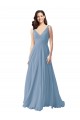 Beste Staubiges Blau A-Linien V-Ausschnitt Chiffon Lange Brautjungfernkleider