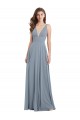 Beste Staubiges Blau A-Linien V-Ausschnitt Chiffon Lange Brautjungfernkleider