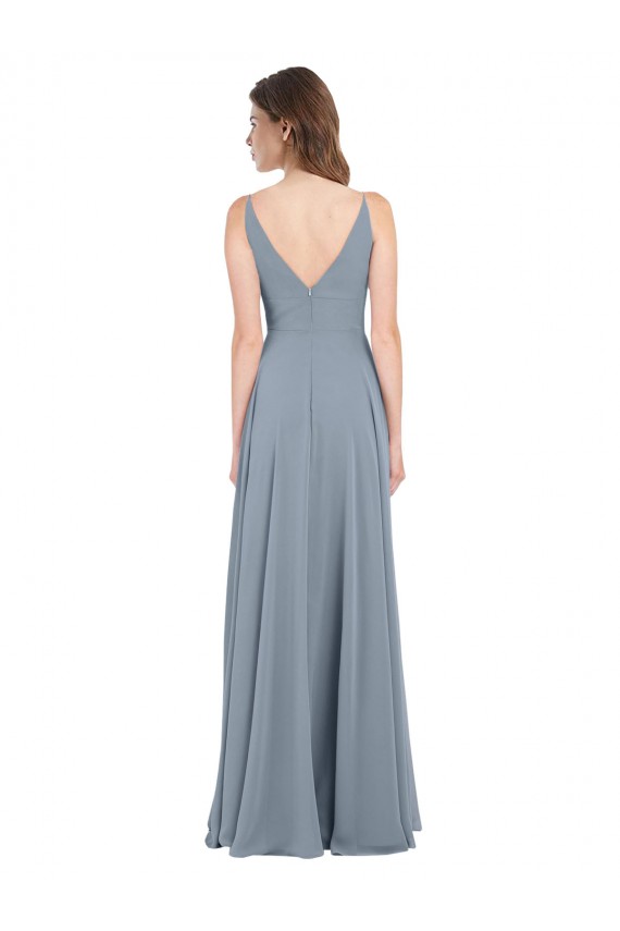 Beste Staubiges Blau A-Linien V-Ausschnitt Chiffon Lange Brautjungfernkleider