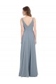 Beste Staubiges Blau A-Linien V-Ausschnitt Chiffon Lange Brautjungfernkleider