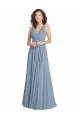 Beste Staubiges Blau A-Linien V-Ausschnitt Chiffon Lange Brautjungfernkleider