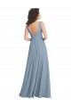 Beste Staubiges Blau A-Linien V-Ausschnitt Chiffon Lange Brautjungfernkleider