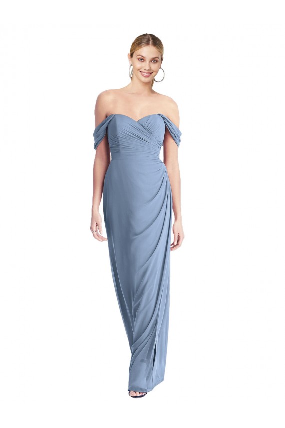 Beste Staubiges Blau Meerjungfrau Off-Schulter Chiffon Lange Brautjungfernkleider