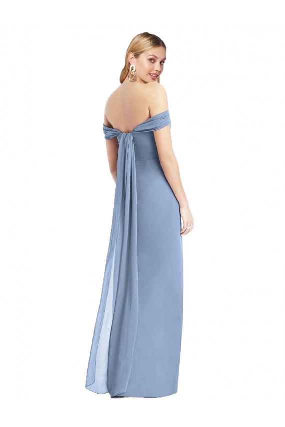 Beste Staubiges Blau Meerjungfrau Off-Schulter Chiffon Lange Brautjungfernkleider