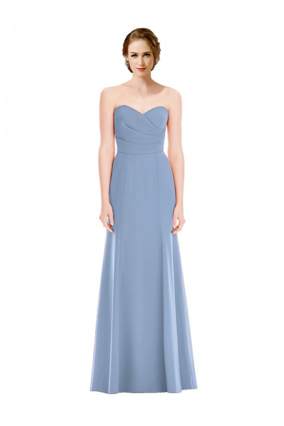 Beste Staubiges Blau Meerjungfrau Trägerlos Chiffon Lange Brautjungfernkleider