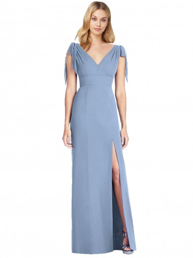 Beste Staubiges Blau Meerjungfrau V-Ausschnitt Chiffon Lange Brautjungfernkleider