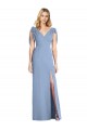 Beste Staubiges Blau Meerjungfrau V-Ausschnitt Chiffon Lange Brautjungfernkleider