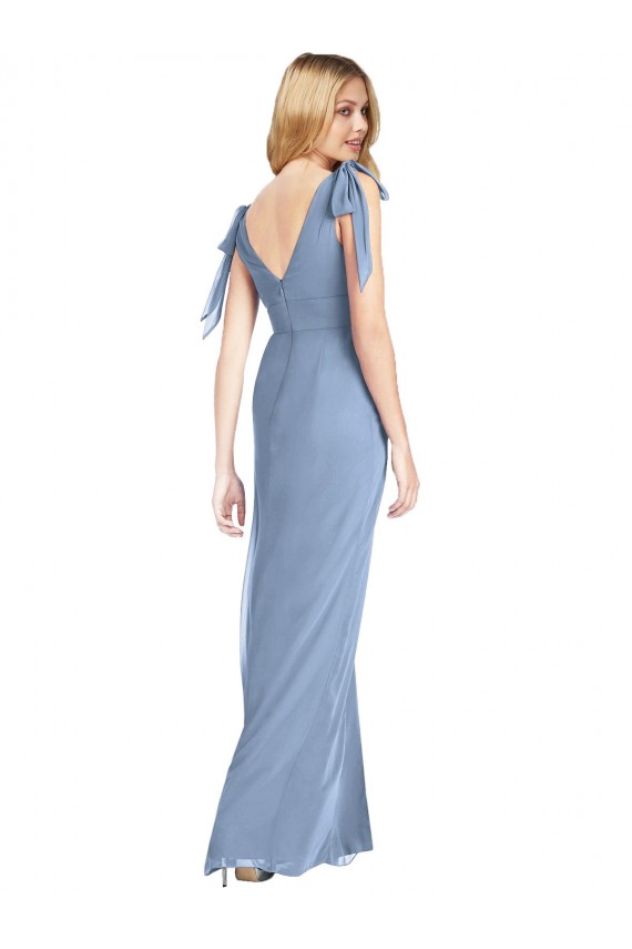 Beste Staubiges Blau Meerjungfrau V-Ausschnitt Chiffon Lange Brautjungfernkleider