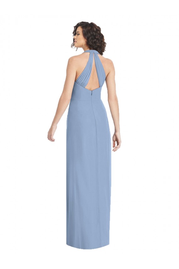 Beste Staubiges Blau Trompete Neckholder V-Ausschnitt Chiffon Lange Formale Brautjungfernkleider / Abendkleider