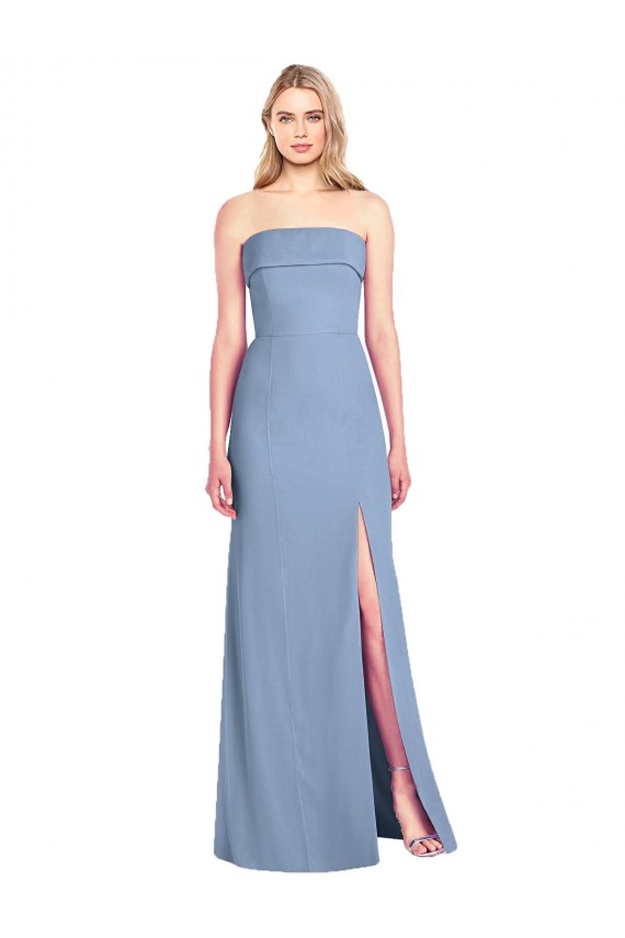 Beste Staubiges Blau Trompete Trägerlos Chiffon Lange Brautjungfernkleider
