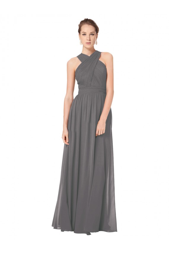Beste Stormy Silver A-Linien Neckholder Chiffon Lange Brautjungfernkleider