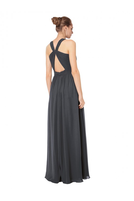Beste Stormy Silver A-Linien Neckholder Chiffon Lange Brautjungfernkleider