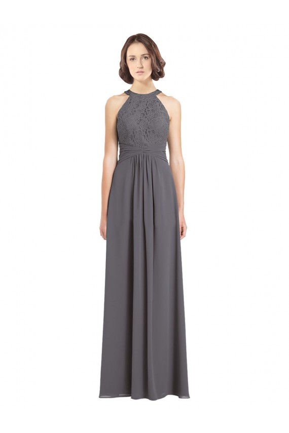 Beste Stormy Silver A-Linien Neckholder Chiffon Spitze Lange Brautjungfernkleider