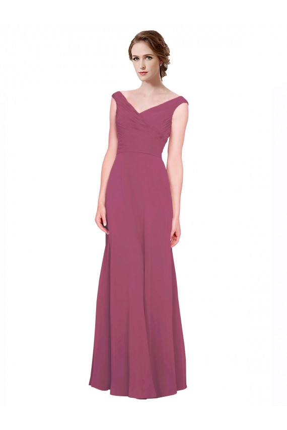 Beste Taupe A-Linien V-Ausschnitt Chiffon Lange Brautjungfernkleider
