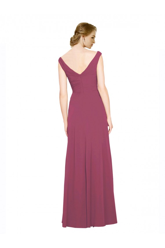 Beste Taupe A-Linien V-Ausschnitt Chiffon Lange Brautjungfernkleider