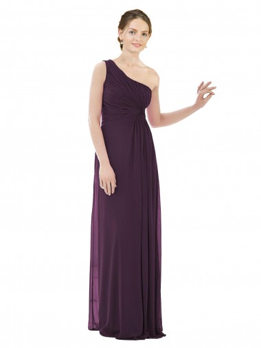 Beste Traube A-Linien Eine-Schulter Chiffon Lange Brautjungfernkleider